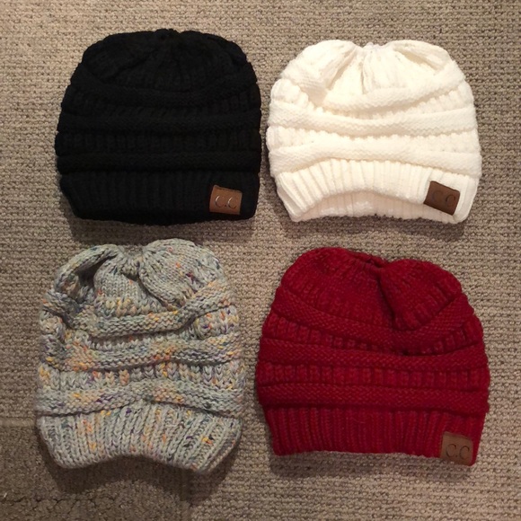 Knit Winter Hat - Bun / Pony Tail - Picture 4 of 5